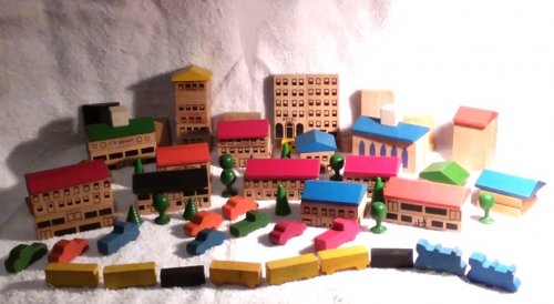 Vintage Town and Country Wooden Building Blocks