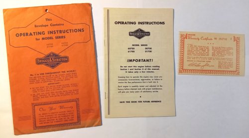 Operating Instructions for Model Series 60700, 61700, 80700 and 81700 : 4 Cycle Briggs & Stratton Gasoline Engines