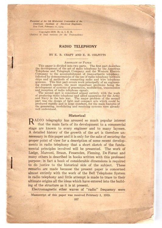 Image for Radio Telephony : American Institute of Electrical Engineers Radio Telephony : American Institute of Electrical Engineers