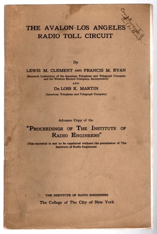 Avalon - Los Angeles Radio Toll Circuit, the : Proceedings of the Institute of Radio Engineers