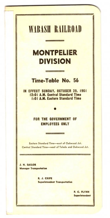 Wabash Railroad, Montpelier Division, Timetable : 1961