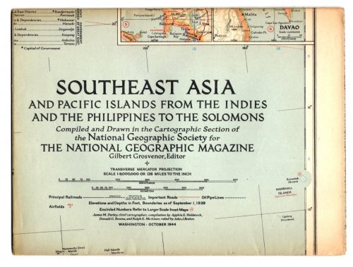 Southeast Asia and Pacific Islands from the Indies and the Philippines to the Solomons : National Geographic Map, October, 1944