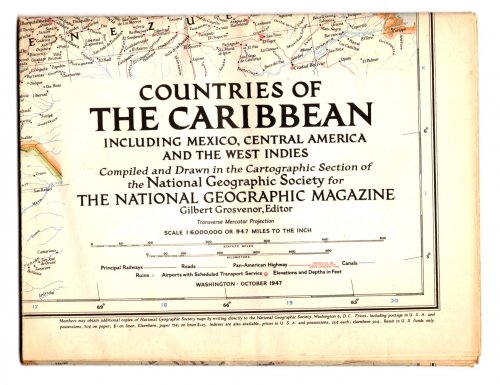 Countries of the Caribbean, Including Mexico, Central America and the West Indies : National Geographic Map, October, 1947
