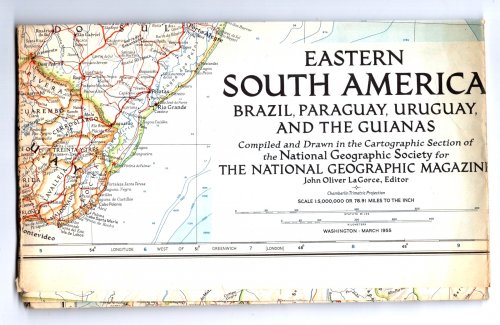Eastern South America, Brazil, Paraguay, Uruguay and the Guianas : National Geographic Map, March, 1955
