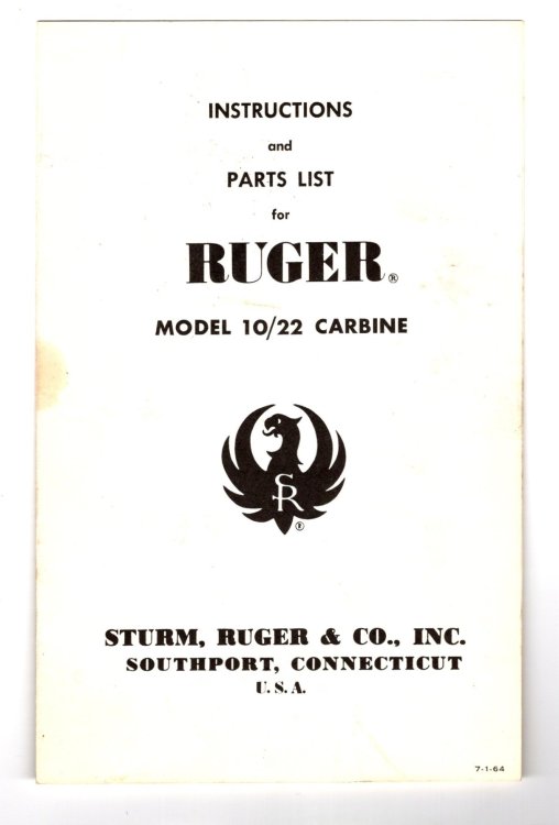 Instructions and Parts List for Ruger Model 10/22 Carbine