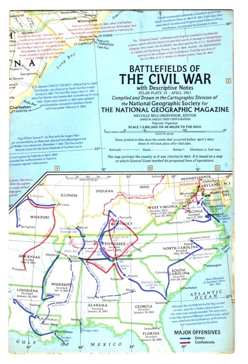 Battlefields of the Civil War, with Descriptive Notes : National Geographic Map, Atlas Plate 14, April 1961