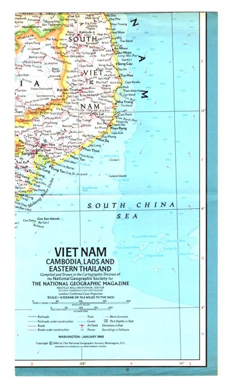 Viet Nam, Cambodia, Laos and Eastern Thailand : National Geographic Map, January 1965