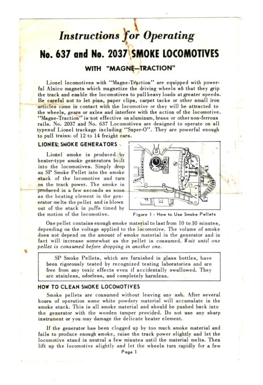 Instructions for Operating Number 637 and Number 2037 Smoke Locomotives : With Magne-Traction