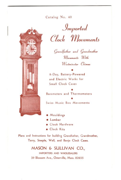 Imported Clock Movements, Catalog Number 40 : Grandfather and Grandmother Movements with Westminster Chimes