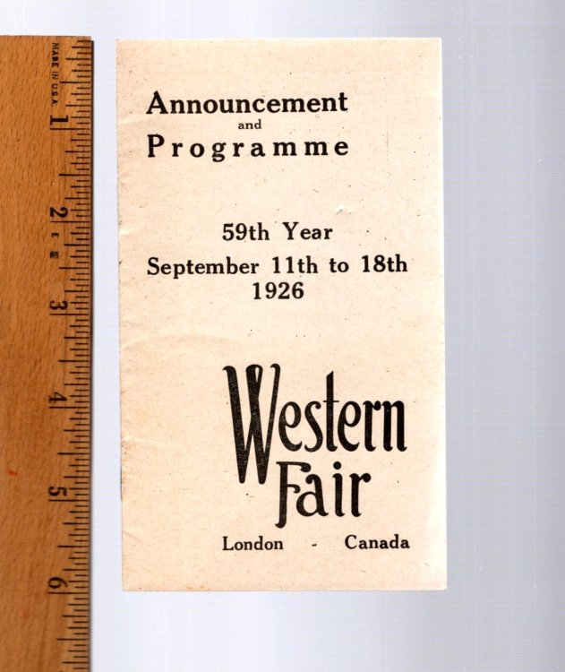 Western Fair, London, Canada : Announcement and Programme, 59th Year, September 11th to 18th, 1926