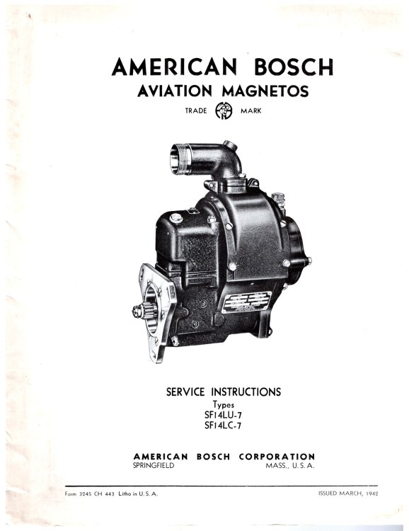 American Bosch Aviation Magnetos Service Instructions : Type SF14LU7, SF 14 LU-7, Type SF14 LC7, SF 14 LC-7, March, 1942