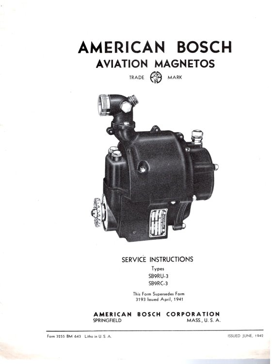 American Bosch Aviation Magnetos Service Instructions : Types SB9RU-3, SB 9 RU 3, SB9RC-3, SB 9 RC 3, June 1942