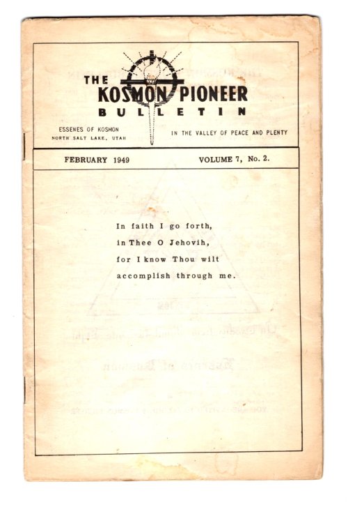 Kosmon Pioneer Bulletin, Volume 7, Number 2 : February 1949, Essenes of Kosmon, North Salt Lake, Utah