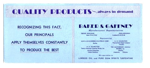 Baker & Gaffney, Advertising Ink Blotter : Quality Products, Always in Demand
