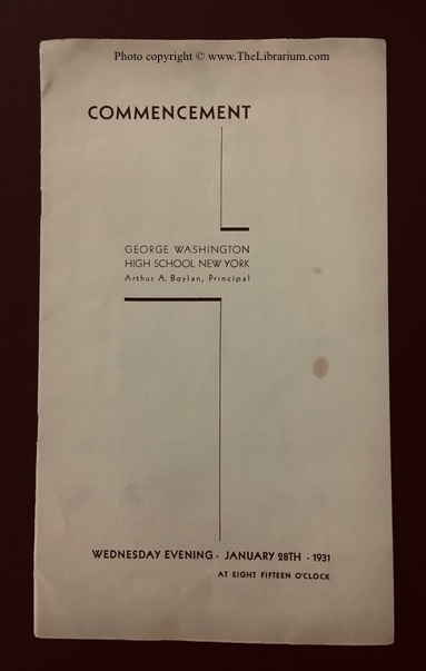 Commencement Program; George Washington High School, New York; Wednesday Evening, January 28th, 1931, at Eight Fifteen OClock