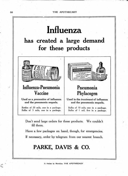 Parke, Davis & Co. advertisement in The Apothecary and New England Druggist, March 1919