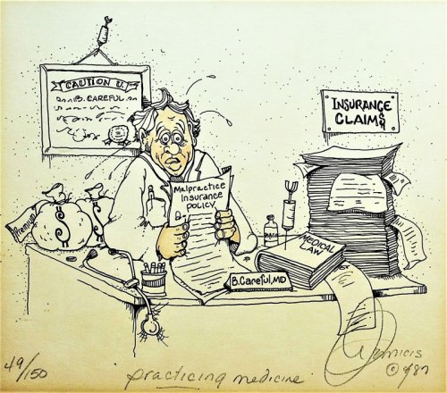 Practicing Medicine, a signed medical cartoon print