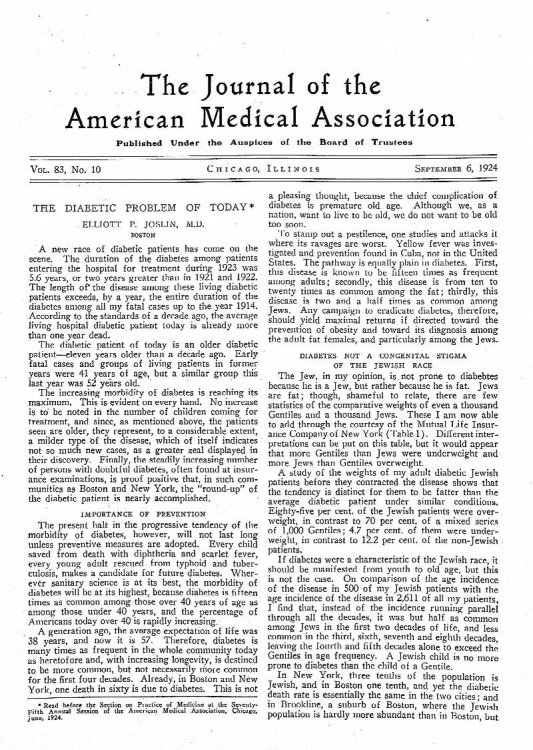 The diabetic problem of today, TOGETHER WITH Hyperinsulinism and dysinsulinism by Seale Harris, and Optimal diets for diabetic patients by Russell M. Wilder IN JAMA, Vol. 83, No. 10, pp 727-737