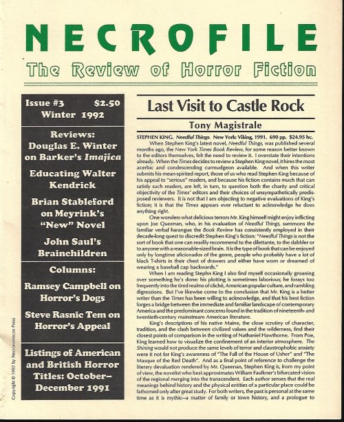 Image for NECROFILE; The Review of Horror Fiction: No. 3, Winter 1992 NECROFILE; The Review of Horror Fiction: No. 3, Winter 1992