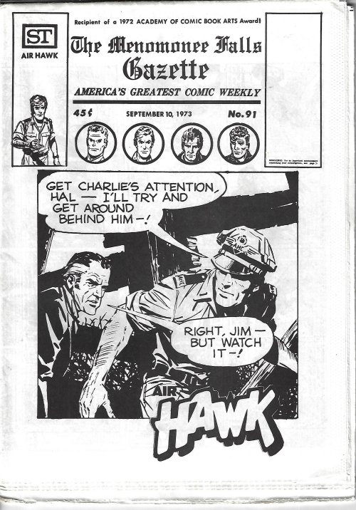 THE MENOMONEE FALLS GAZETTE #91, September, Sept. 10, 1973 (Flash Gordon, Air Hawk, Johnny Hazard, Rip Kirby, Modesty Blaise, Mandrake the Magician, Tarzan, more)