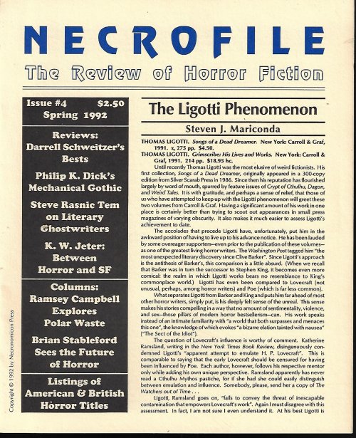 Image for NECROFILE; The Review of Horror Fiction: No. 4, Spring 1992 NECROFILE; The Review of Horror Fiction: No. 4, Spring 1992