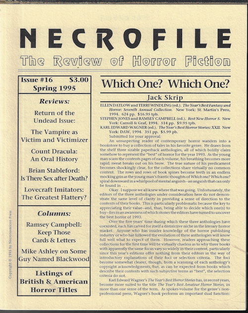 NECROFILE; The Review of Horror Fiction: No. 16, Spring 1995