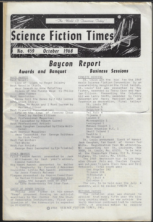 SCIENCE FICTION TIMES: No. 459, October, Oct. 1968