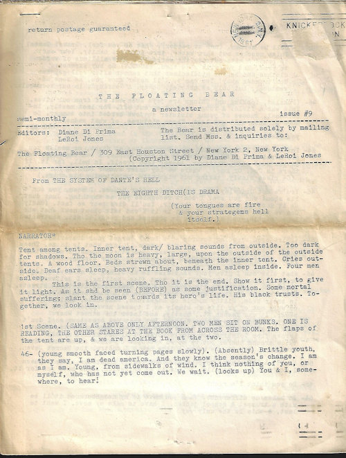THE FLOATING BEAR, A Newsletter; Issue #9, (June) 1961 (