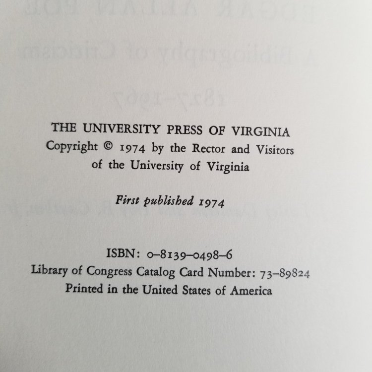 Edgar Allan Poe: A Bibliography of Criticism, 1827-1967 (Bibliographical Society Ser.)