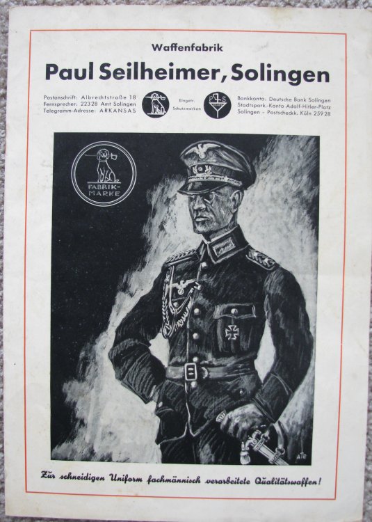 Paul Scheimer, Solingen (Waffenfabrik - Military Swords, Daggers and Knives Catalog)