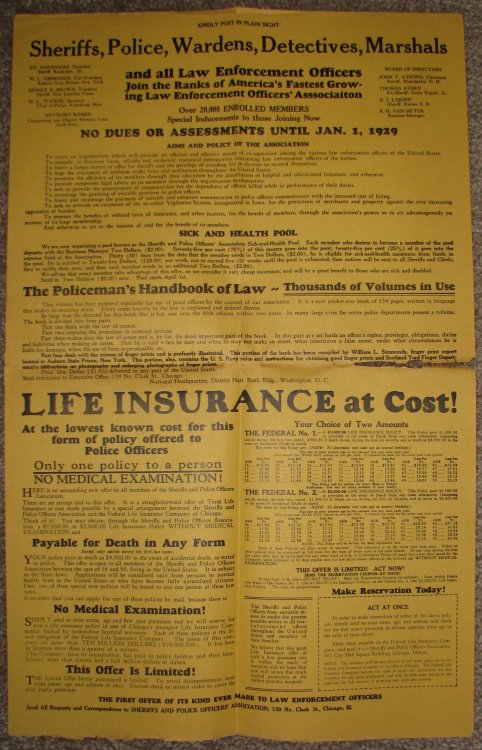 [Police Officers Organization & Life Insurance poster, and application forms] 