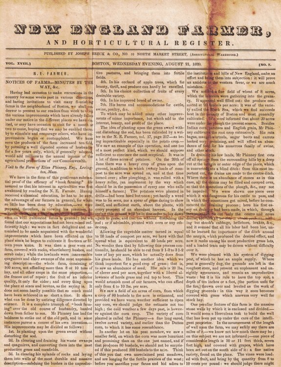 New England Farmer, and Horticultural Register: Vol. XVIII, No. 7, August 21, 1839