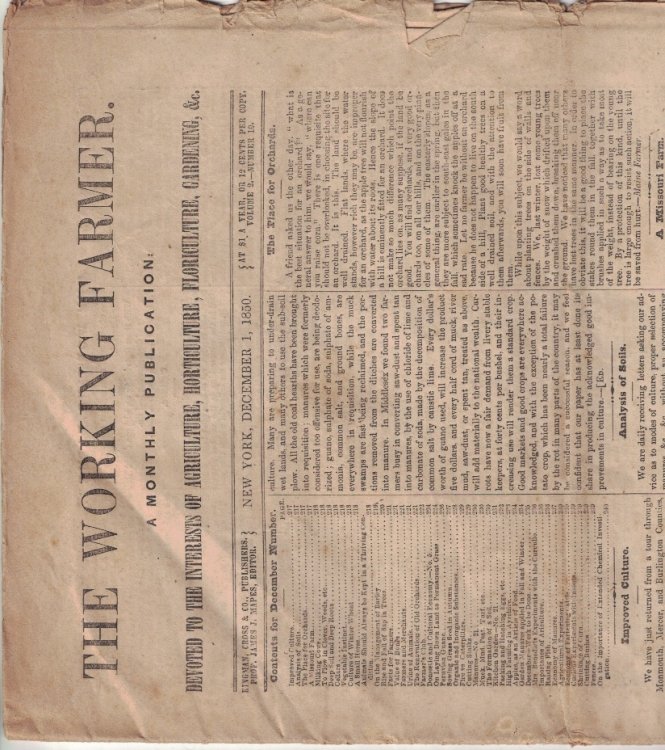 The Working Farmer, Devoted to the Interests of Agriculture, Horticulture, Floriculture, Gardening, &c; Volume 2, No. 10, December 1, 1850