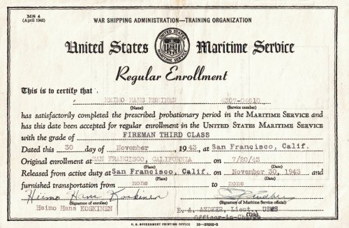 United States Maritime Service Regular Enrollment [document]