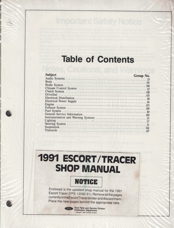 1991 Ford Escort / Mercury Tracer Shop Manual [unbound]