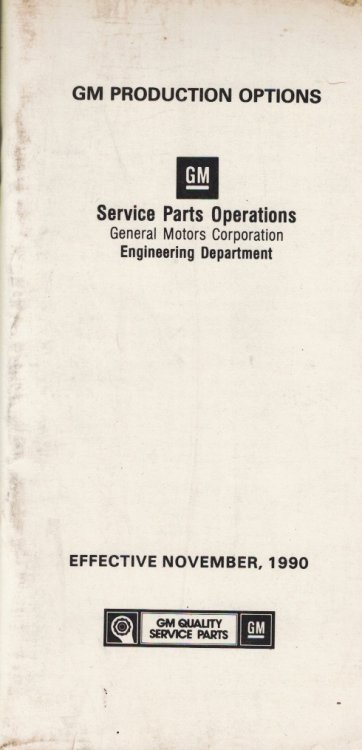 GM Production Options; Effective November, 1990 [RPO]