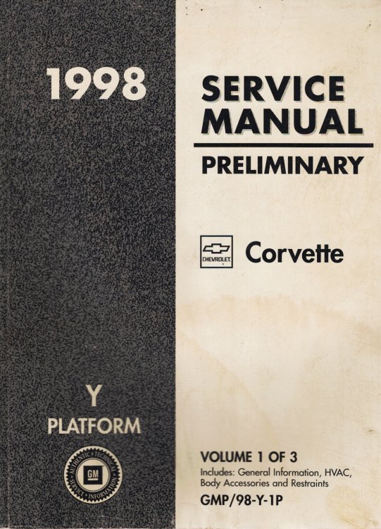 1998 Y-Platform - Chevrolet Corvette Preliminary Service Manual (3 Volume Set)