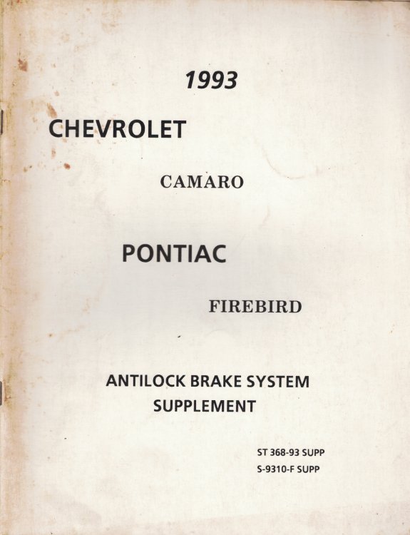 1993 Chevrolet Camaro, Pontiac Firebird Antilock Brake System Supplement [Service Manual]