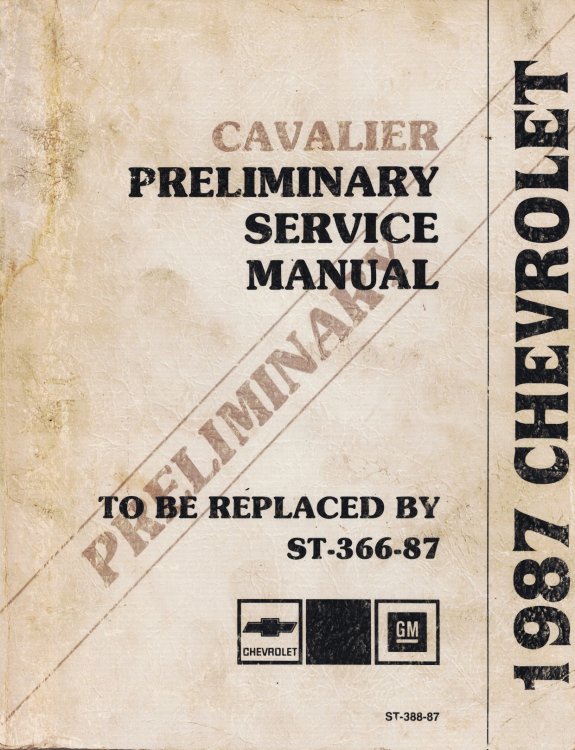 Image for 1987 Chevrolet Cavalier Preliminary Service Manual 1987 Chevrolet Cavalier Preliminary Service Manual