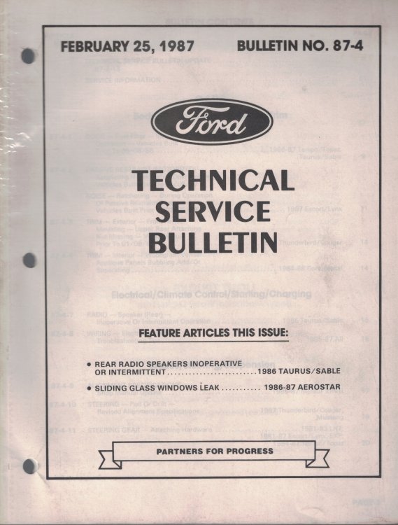 1987 Ford Technical Service Bulletin: Bulletin No. 87-4; February 25, 1987