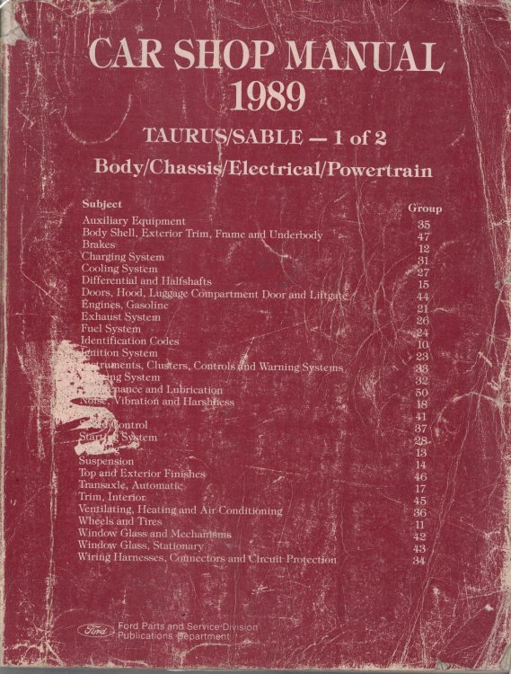 1989 Ford Taurus / Mercury Sable Car Shop Manual: Volume 1 of 2 - Body/Chassis/Electrical/Powertrain [Original Service Manual] [One Volume Only]
