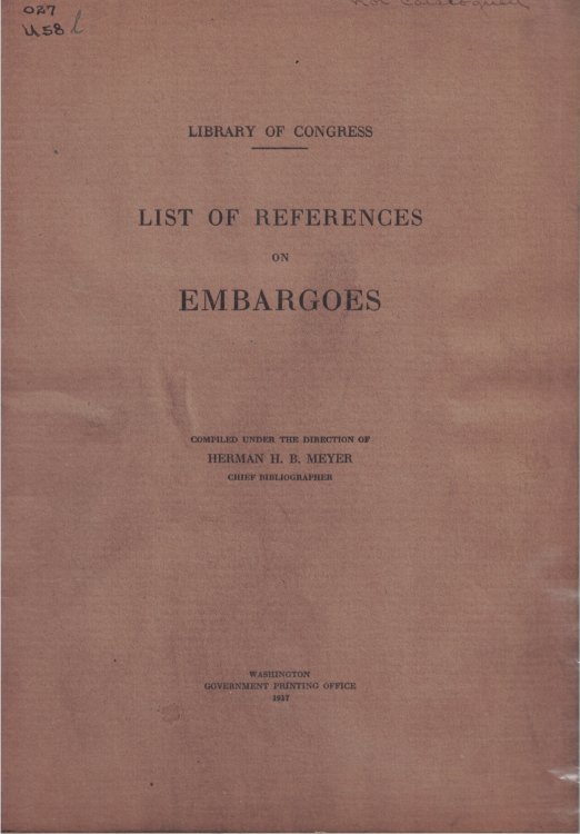 Image for List of References on Embargoes (Library of Congress) List of References on Embargoes (Library of Congress)