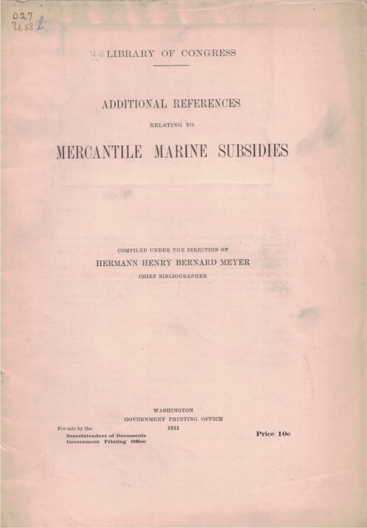 Additional References Relating to Mercantile Marine Subsidies (Library of Congress)