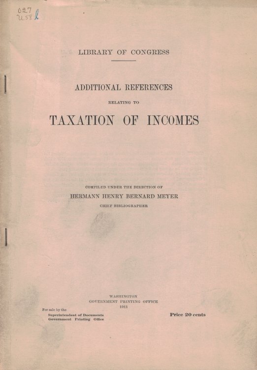 Additional References Relating to Taxation of Incomes (Library of Congress)