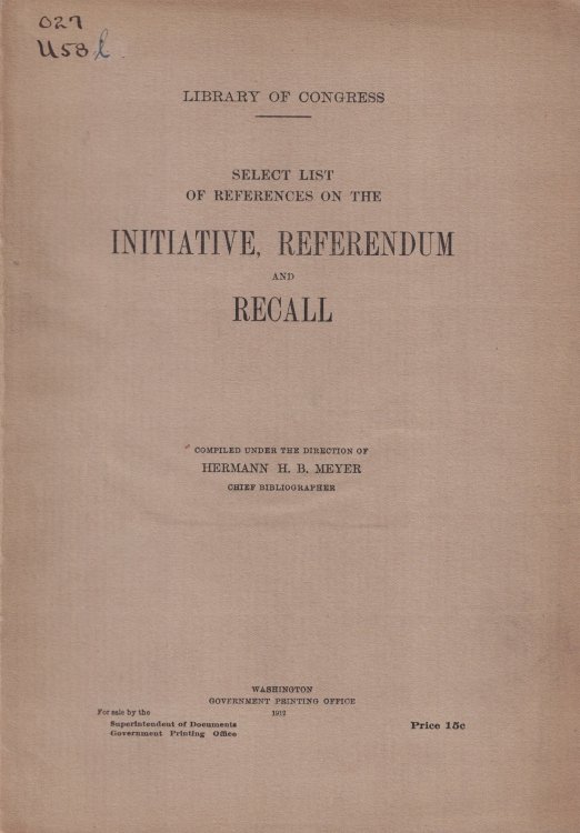 Select List of References on the Initiative, Referendum and Recall (Library of Congress)