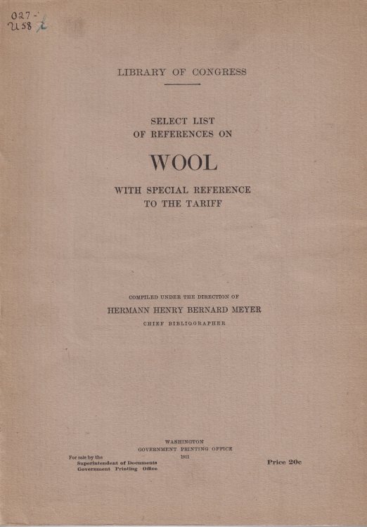 Select List of References on Wool, with Special Reference to the Tariff (Library of Congress)