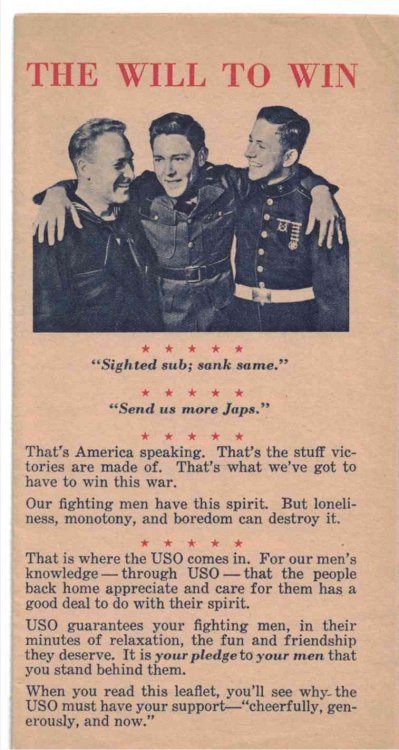 The Will to Win [World War 2 Era USO Fund Campaign Pamphlet]
