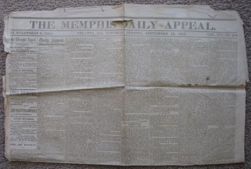 The Memphis Daily Appeal Newspaper: September 12, 1863 [civil War]