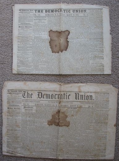 [Two issues] The Democratic Union Newspaper: August 28, 1862; and March 19, 1863 [Hamilton, Madison Co., New York] [Civil War]