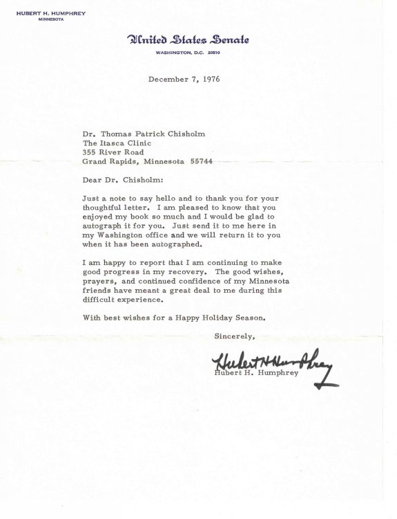 Signed Hubert H. Humphrey Letter